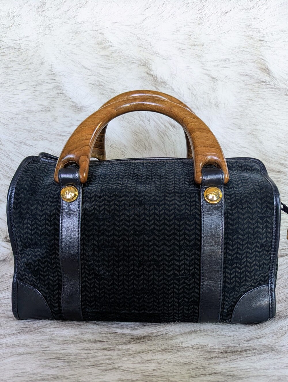 Vintage Caggiono Navy Suede Satchel - Picture 5 of 15